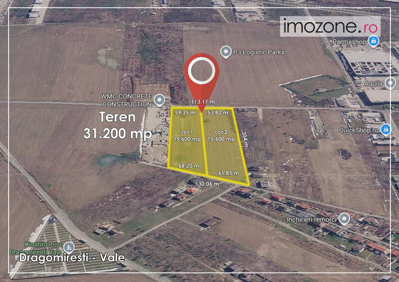 Dragomiresti Vale, langa centura, teren 15.600 mp, 28 euro/mp